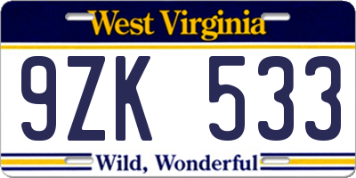 WV license plate 9ZK533