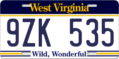 WV license plate 9ZK535