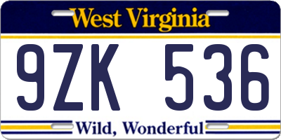 WV license plate 9ZK536