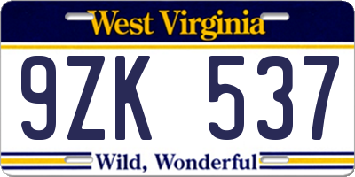 WV license plate 9ZK537