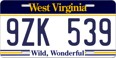 WV license plate 9ZK539