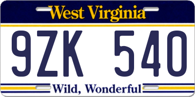 WV license plate 9ZK540