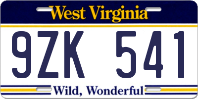 WV license plate 9ZK541