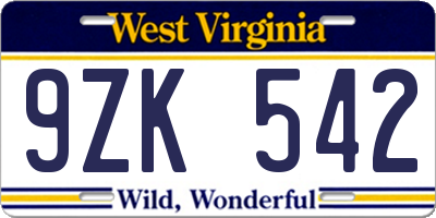 WV license plate 9ZK542