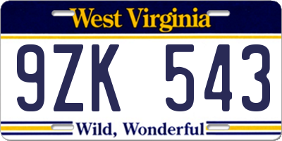 WV license plate 9ZK543