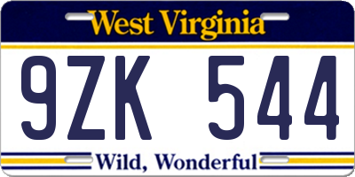 WV license plate 9ZK544