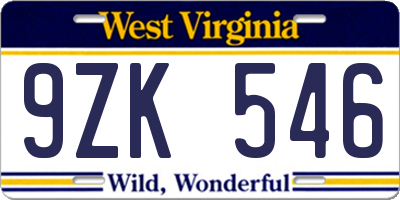 WV license plate 9ZK546