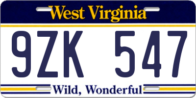 WV license plate 9ZK547