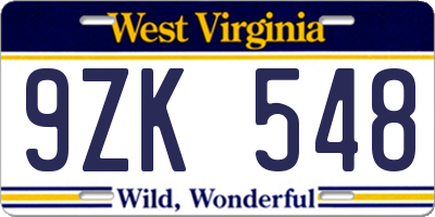 WV license plate 9ZK548
