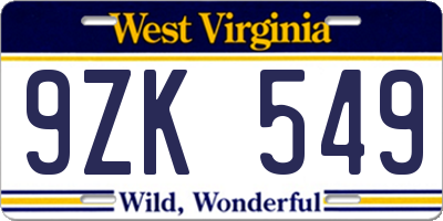 WV license plate 9ZK549
