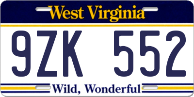 WV license plate 9ZK552