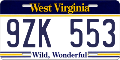 WV license plate 9ZK553