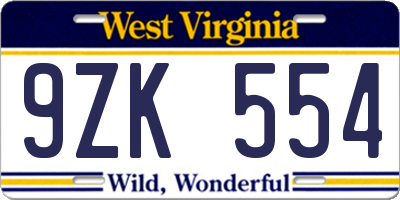 WV license plate 9ZK554