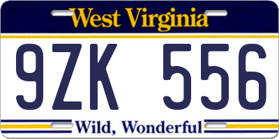 WV license plate 9ZK556