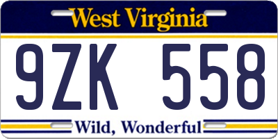 WV license plate 9ZK558