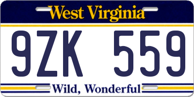 WV license plate 9ZK559