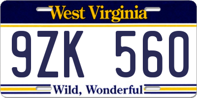 WV license plate 9ZK560