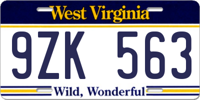 WV license plate 9ZK563