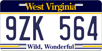 WV license plate 9ZK564