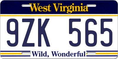 WV license plate 9ZK565