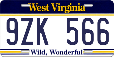 WV license plate 9ZK566
