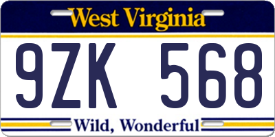 WV license plate 9ZK568
