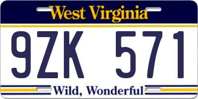 WV license plate 9ZK571