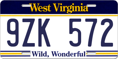 WV license plate 9ZK572