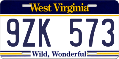 WV license plate 9ZK573