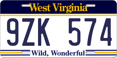 WV license plate 9ZK574