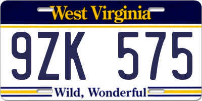 WV license plate 9ZK575