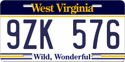 WV license plate 9ZK576