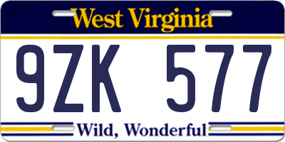 WV license plate 9ZK577