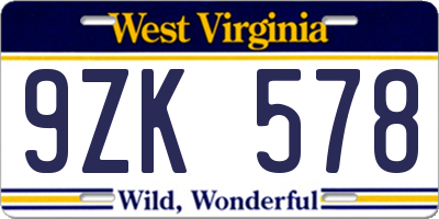 WV license plate 9ZK578