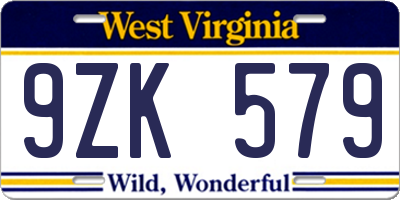 WV license plate 9ZK579