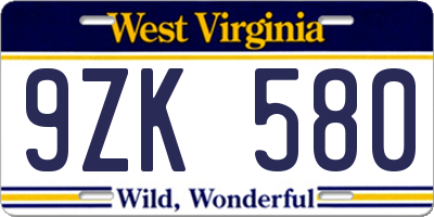 WV license plate 9ZK580