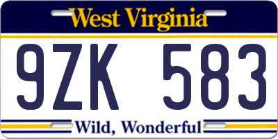 WV license plate 9ZK583