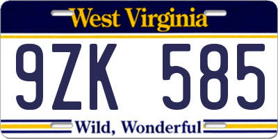 WV license plate 9ZK585