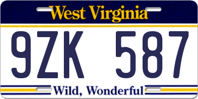 WV license plate 9ZK587