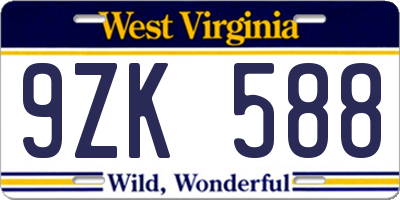 WV license plate 9ZK588