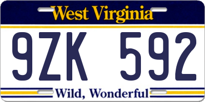 WV license plate 9ZK592