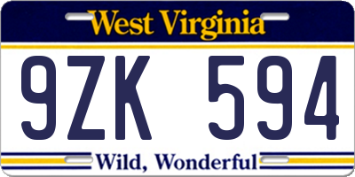 WV license plate 9ZK594