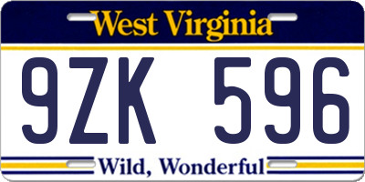 WV license plate 9ZK596