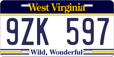 WV license plate 9ZK597