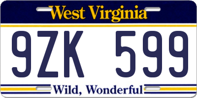 WV license plate 9ZK599