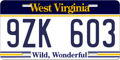 WV license plate 9ZK603