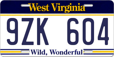 WV license plate 9ZK604
