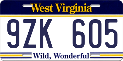 WV license plate 9ZK605