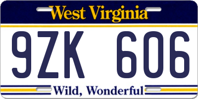 WV license plate 9ZK606