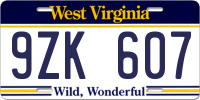 WV license plate 9ZK607